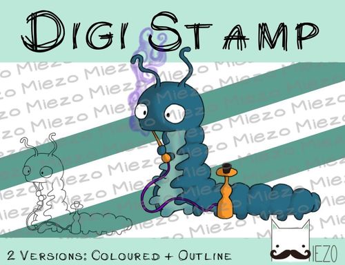 Digitaler Stempel, Digi Stamp rauchende Raupe (Absolem) 2 Versionen: Outlines, in Farbe