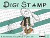Digitaler Stempel, Digi Stamp Kaninchen mit Uhr, 2 Versionen: Outlines, in Farbe