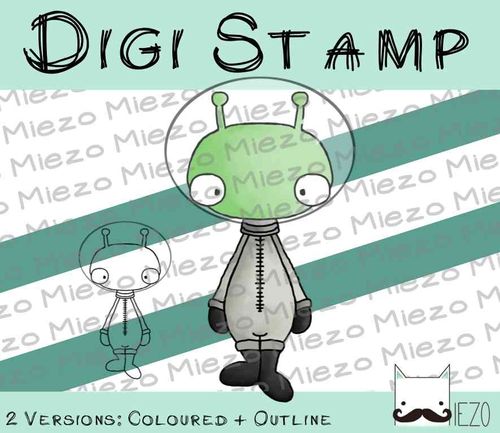 Digi Stamp Alien 2 Versionen: Outlines und in Farbe