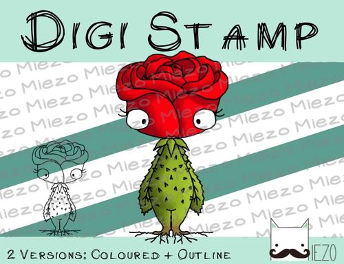 Digitaler Stempel, Digi Stamp Rose , 2 Versionen: Outlines, in Farbe