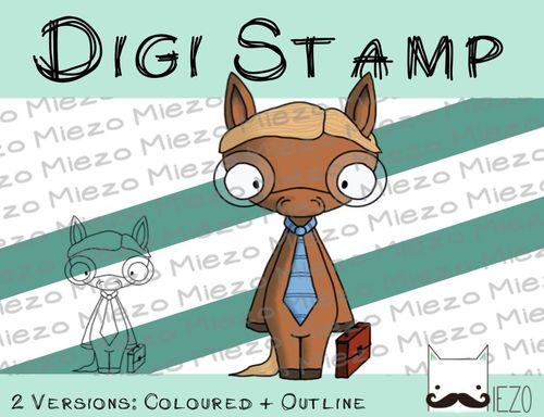 Digitaler Stempel, Digi Stamp Bürohengst, 2 Versionen: Outlines, in Farbe
