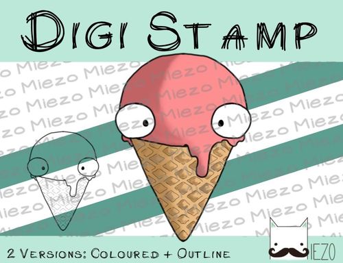Digitaler Stempel, Digi Stamp Eistüte, 2 Versionen: Outlines, in Farbe