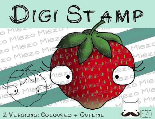Digitaler Stempel, Digi Stamp Erdbeere, 2 Versionen: Outlines, in Farbe