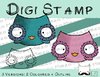 Digitaler Stempel, Digi Stamp Eule, 3 Versionen: Outlines, 2 in Farbe
