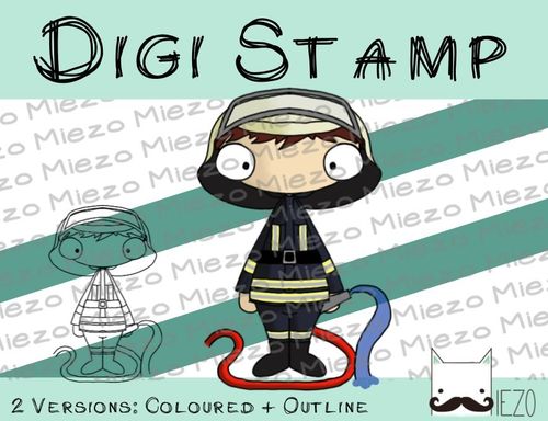 Digitaler Stempel, Digi Stamp Feuerwehrmann, 2 Versionen: Outlines, in Farbe