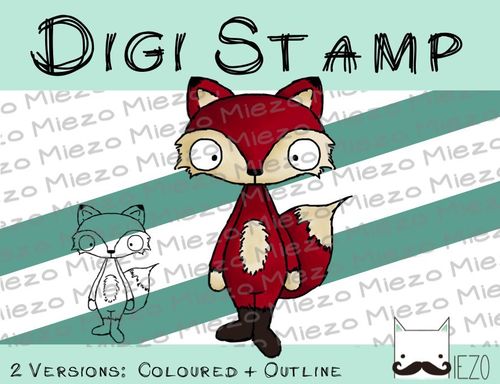 Digitaler Stempel, Digi Stamp Fuchs, 2 Versionen: Outlines, in Farbe