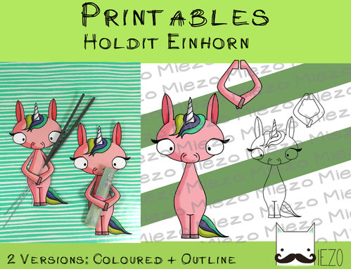 Printables Holdit Einhorn, 2 Versionen: bunt und Outlines