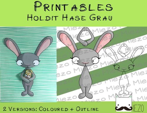 Printables Holdit Hase grau, 2 Versionen: bunt und Outlines