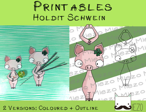 Printables Holdit Schwein, 2 Versionen: bunt und Outlines