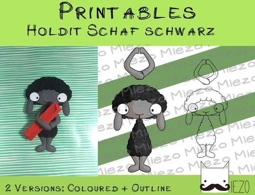 Printables Holdit Schaf schwarz, 2 Versionen: bunt und Outlines