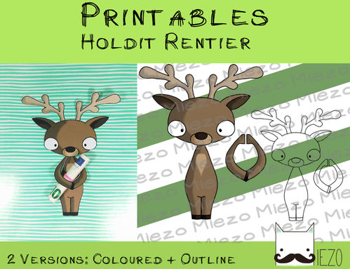 Printables Holdit Rentier, 2 Versionen: bunt und Outlines