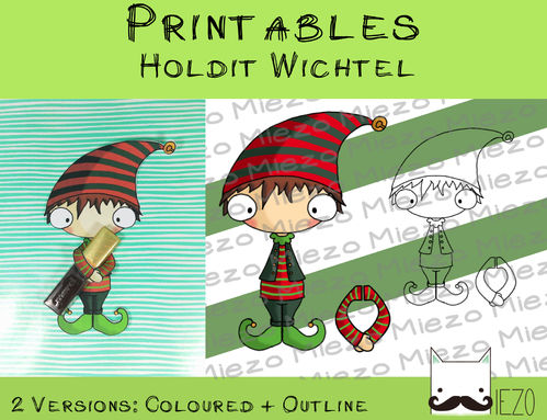 Printables Holdit Wichtel, Weihnachten, 2 Versionen: bunt und Outlines
