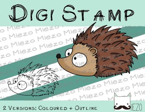 Digitaler Stempel, Digi Stamp Igel, 2 Versionen: Outlines, in Farbe