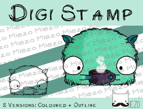 Digitaler Stempel, Digi Stamp Kaffeemonster, 2 Versionen: Outlines, in Farbe