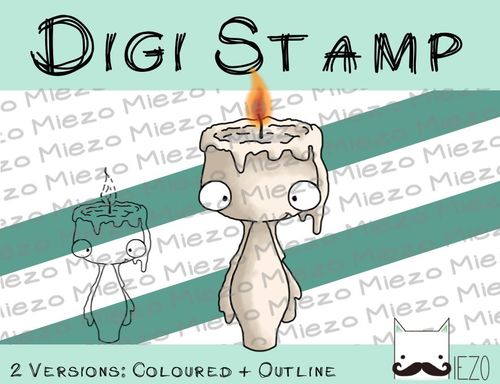 Digitaler Stempel, Digi Stamp Kerze mit Flamme, 2 Versionen: Outlines, in Farbe