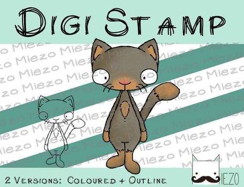 Digitaler Stempel, Digi Stamp Katze, 2 Versionen: Outlines, in Farbe