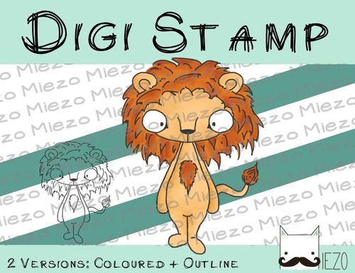 Digitaler Stempel, Digi Stamp Löwe, 2 Versionen: Outlines, in Farbe