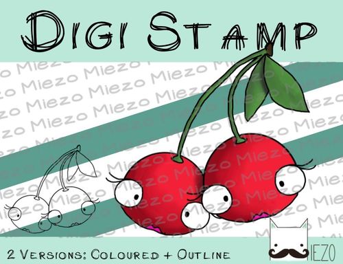 Digitaler Stempel, Digi Stamp Kirschen, 2 Versionen: Outlines, in Farbe