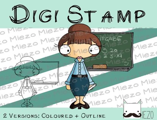 Digitaler Stempel, Digi Stamp Lehrerin, 2 Versionen: Outlines, in Farbe