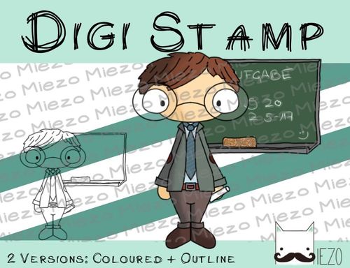Digitaler Stempel, Digi Stamp Lehrer, 2 Versionen: Outlines, in Farbe