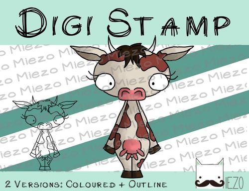 Digitaler Stempel, Digi Stamp Kuh, 2 Versionen: Outlines, in Farbe