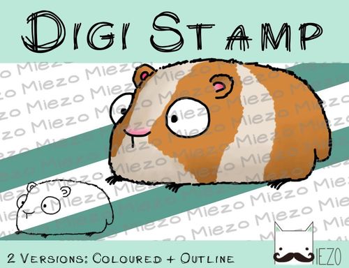 Digitaler Stempel, Digi Stamp Meerschweinchen, 2 Versionen: Outlines, in Farbe