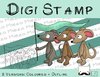 Digitaler Stempel, Digi Stamp Mäuse mit Fahne, 2 Versionen: Outlines, in Farbe