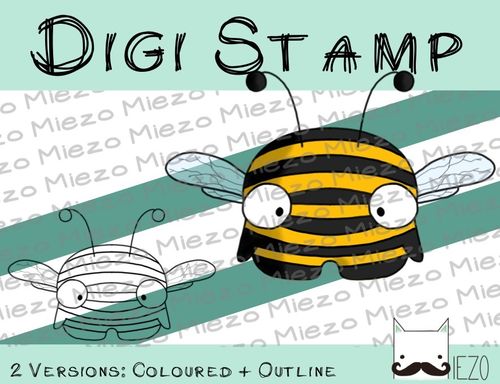 Digitaler Stempel, Digi Stamp Mini-Biene, 2 Versionen: Outlines, in Farbe