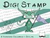 Digitaler Stempel, Digi Stamp Monster mit Fahne, 2 Versionen: Outlines, in Farbe