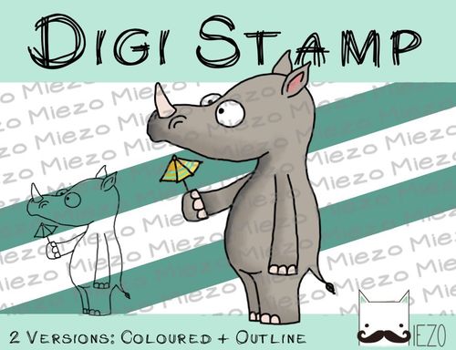 Digitaler Stempel, Digi Stamp Nashorn, 2 Versionen: Outlines, in Farbe