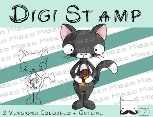 Digitaler Stempel, Digi Stamp Naschkatze, 2 Versionen: Outlines, in Farbe
