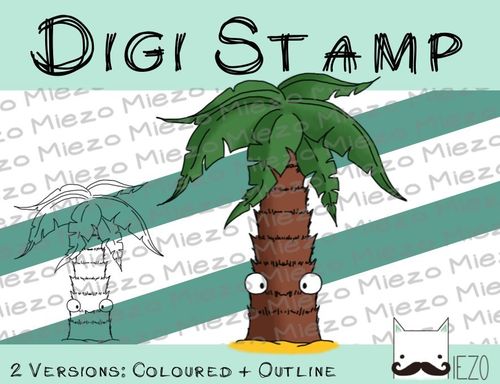 Digitaler Stempel, Digi Stamp Palme, 2 Versionen: Outlines, in Farbe