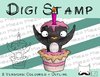 Digitaler Stempel, Digi Stamp Pinguin springt aus Torte, 2 Versionen: Outlines, in Farbe