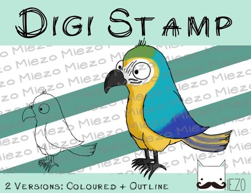 Digitaler Stempel, Digi Stamp Papagei, 2 Versionen: Outlines, in Farbe