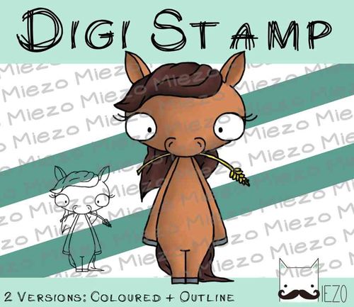 Digitaler Stempel, Digi Stamp Pferd, 2 Versionen: Outlines, in Farbe