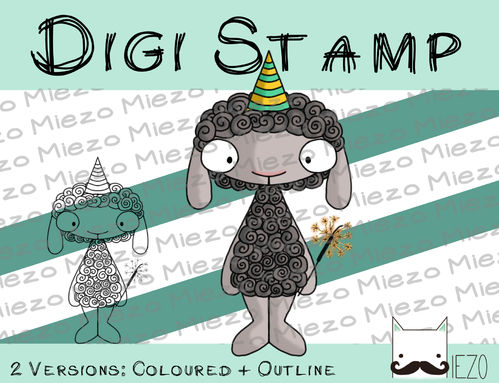 Digitaler Stempel, Digi Stamp Partyschaf, 2 Versionen: Outlines, in Farbe