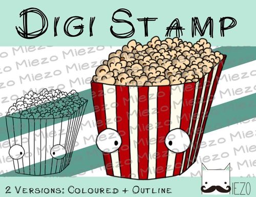 Digitaler Stempel, Digi Stamp Popcorn, 2 Versionen: Outlines, in Farbe