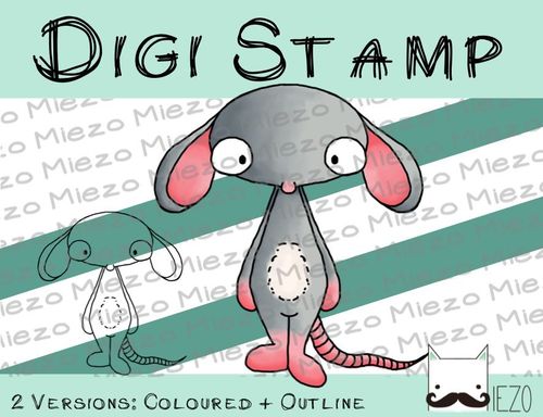 Digitaler Stempel, Digi Stamp Ratte, 2 Versionen: Outlines, in Farbe