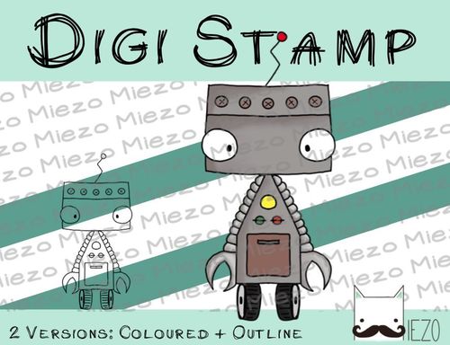 Digitaler Stempel, Digi Stamp Roboter, 2 Versionen: Outlines, in Farbe