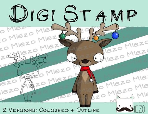 Digitaler Stempel, Digi Stamp Rentier geschmückt, 2 Versionen: Outlines, in Farbe