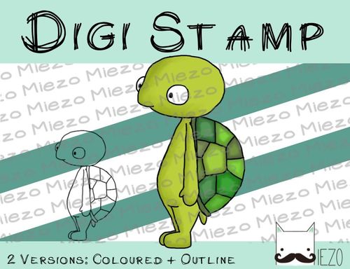Digitaler Stempel, Digi Stamp Schildkröte, 2 Versionen: Outlines, in Farbe