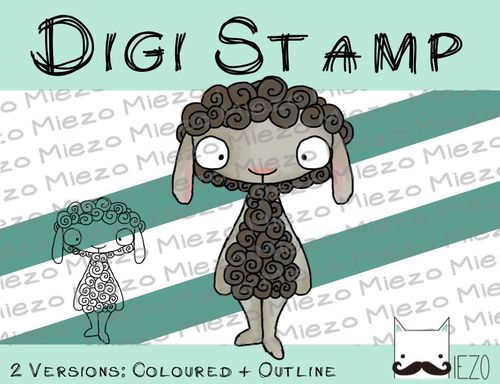 Digitaler Stempel, Digi Stamp Schaf, 2 Versionen: Outlines, in Farbe
