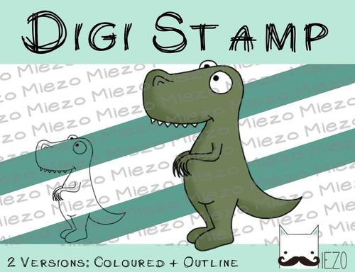 Digitaler Stempel, Digi Stamp T-Rex, 2 Versionen: Outlines, in Farbe
