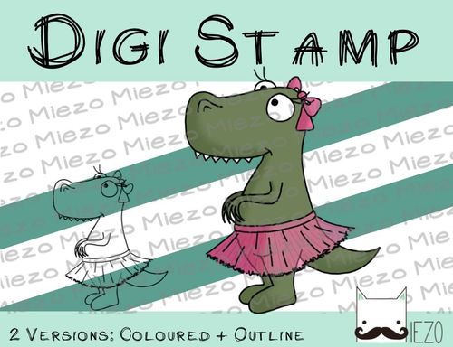Digitaler Stempel, Digi Stamp T-Rex-Mädchen, 2 Versionen: Outlines, in Farbe