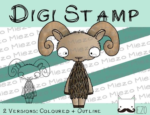 Digitaler Stempel, Digi Stamp Widder, 2 Versionen: Outlines, in Farbe
