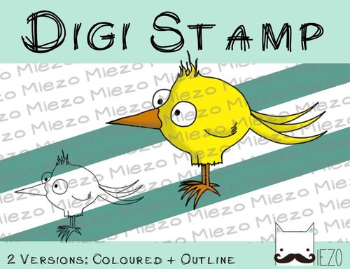 Digitaler Stempel, Digi Stamp Vogel, 2 Versionen: Outlines, in Farbe