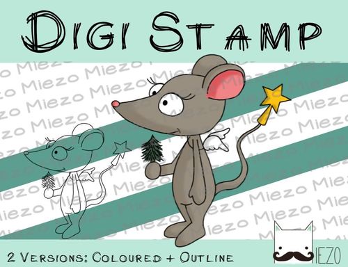 Digitaler Stempel, Digi Stamp Weihnachtsmaus, 2 Versionen: Outlines, in Farbe