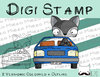 Digitaler Stempel, Digi Stamp Wolf im Auto, 2 Versionen: Outlines, in Farbe