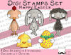Digi Set Happy Easter je Stamp 2 Versionen: Outlines, in Farbe(Huhn, Schaf, Hase, Küken, Osterei)