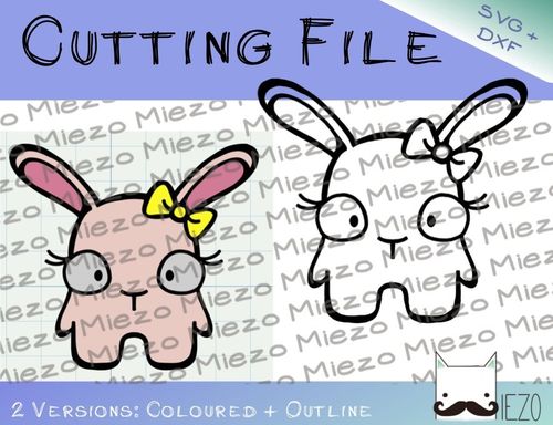 Mini-Hasenmädchen - Plotterdatei, SVG, DXF, Schneidedatei, 2 Versionen: farbig, Outlines